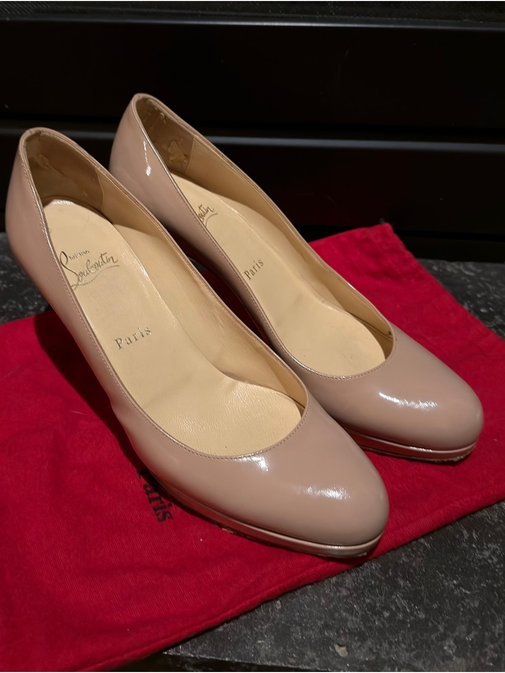 Christian Louboutin Blush Patent Leather Round-Toe Pumps